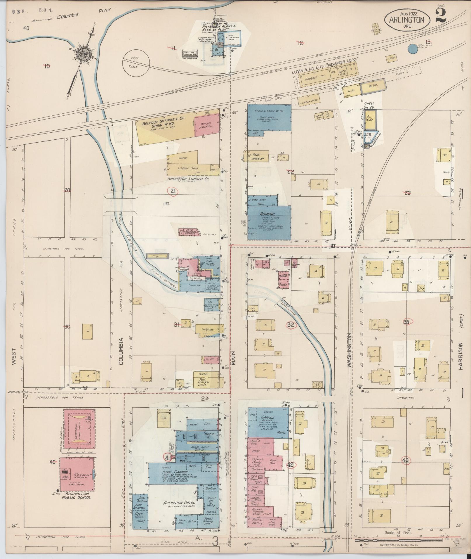 Sanborn Fire Insurance Map from Arlington, Gilliam County, Oregon (1932), Sheet #0002 - Complete Map Set gallery image, historic Sanborn map, vintage wall art, Oregon Oregon