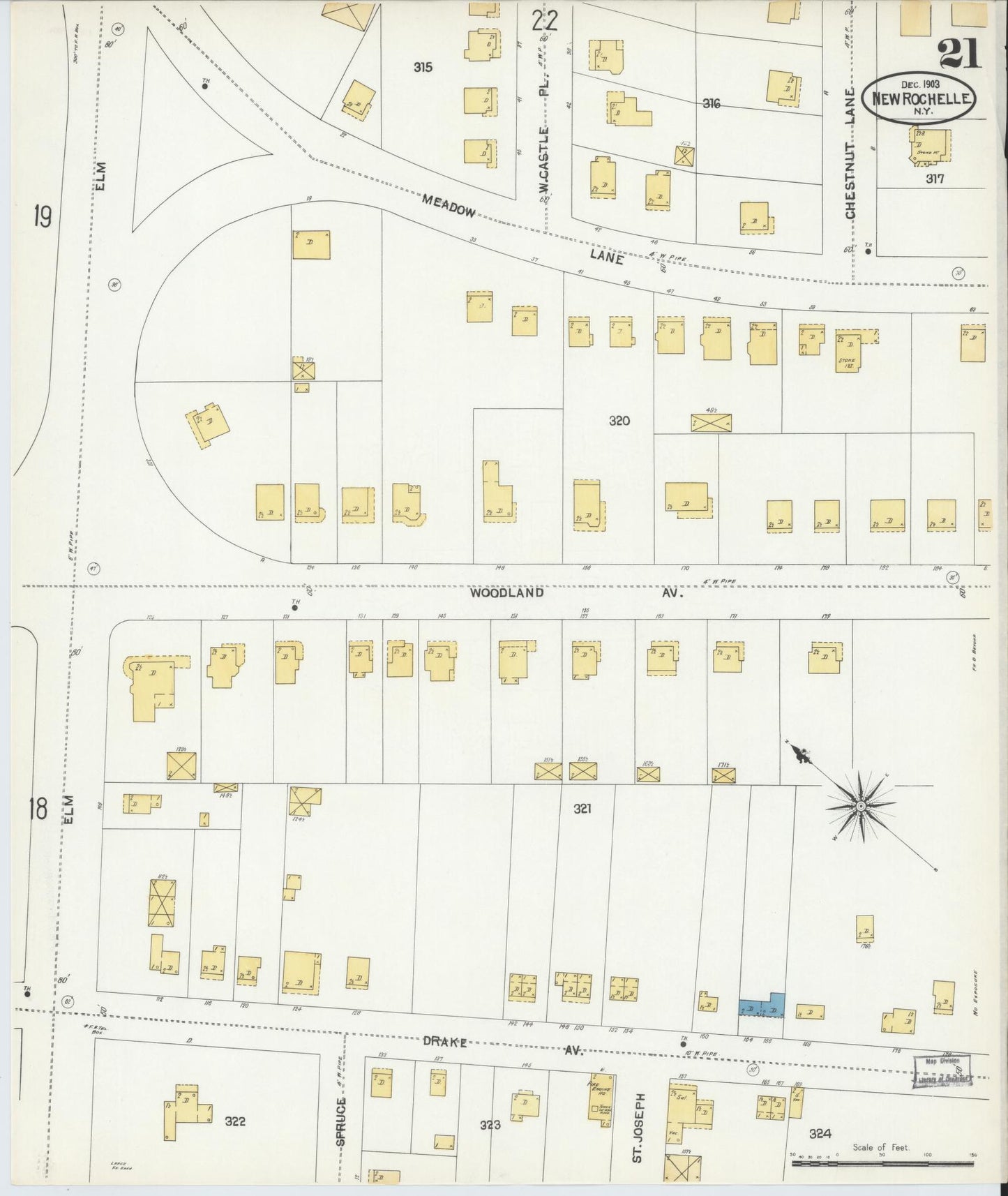 Sanborn Fire Insurance Map from New Rochelle, Westchester County, New York (1903), Sheet #0021 - Complete Map Set gallery image, historic Sanborn map, vintage wall art, New York New York