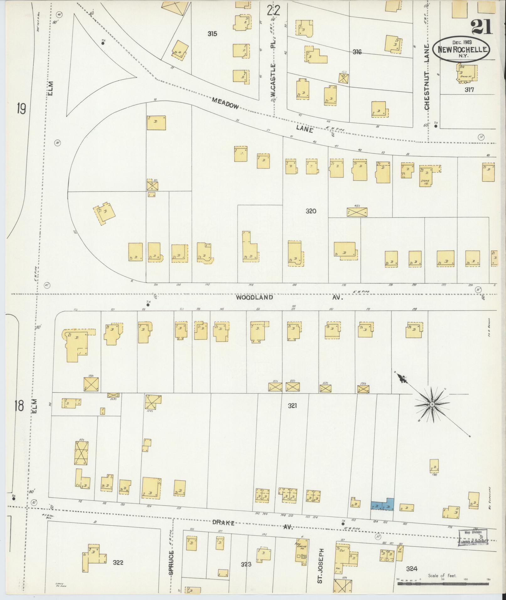Sanborn Fire Insurance Map from New Rochelle, Westchester County, New York (1903), Sheet #0021 - Complete Map Set gallery image, historic Sanborn map, vintage wall art, New York New York