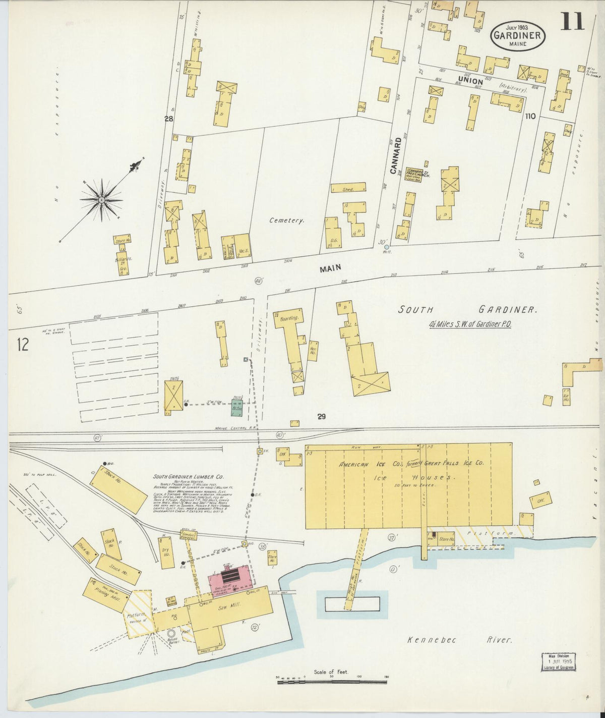 Sanborn Fire Insurance Map from Gardiner, Kennebec County, Maine (1903), Sheet #0011 - Complete Map Set gallery image, historic Sanborn map, vintage wall art, Maine Maine