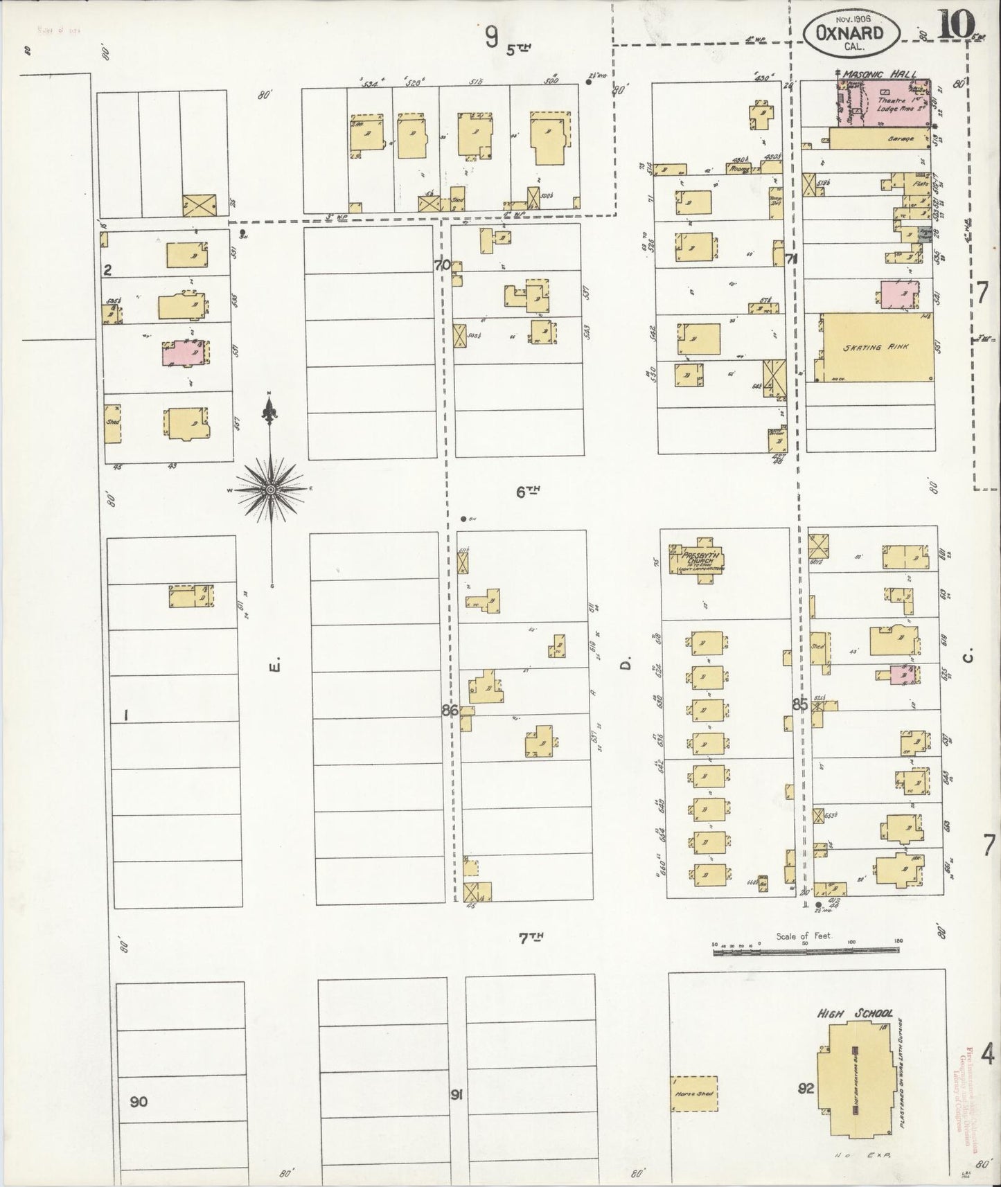 Sanborn Fire Insurance Map from Oxnard, Ventura County, California (1906), Sheet #0010 - Complete Map Set gallery image, historic Sanborn map, vintage wall art, California California
