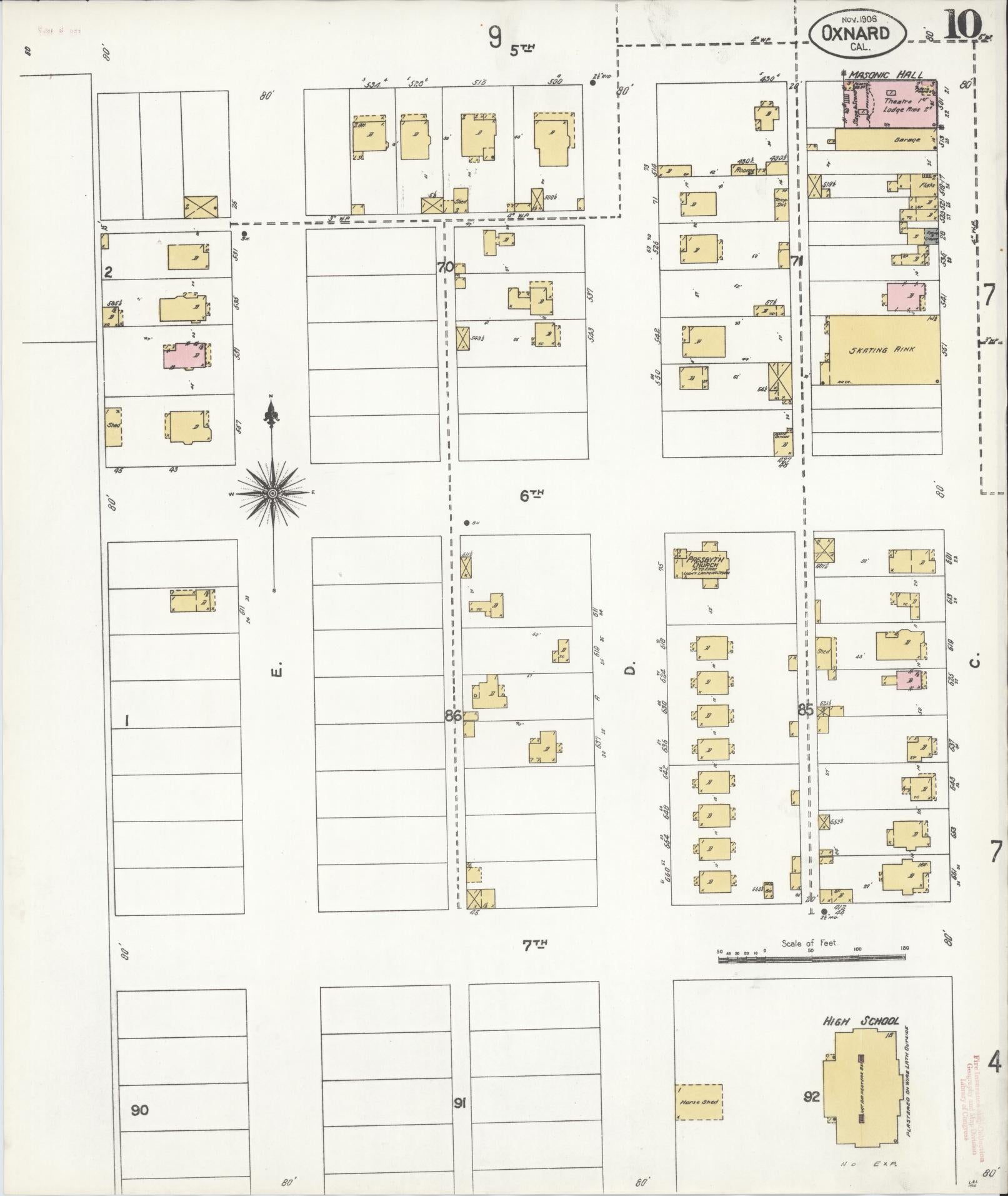 Sanborn Fire Insurance Map from Oxnard, Ventura County, California (1906), Sheet #0010 - Complete Map Set gallery image, historic Sanborn map, vintage wall art, California California