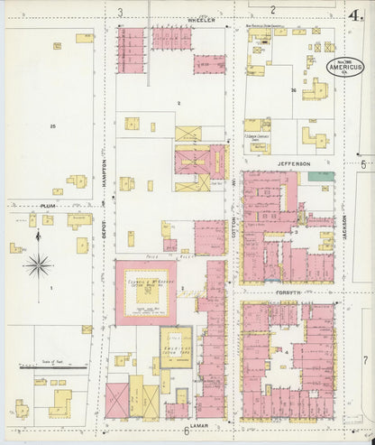 Sanborn Fire Insurance Map from Americus, Sumter County, Georgia (1905), Sheet #0004 - Complete Map Set gallery image, historic Sanborn map, vintage wall art, Georgia Georgia