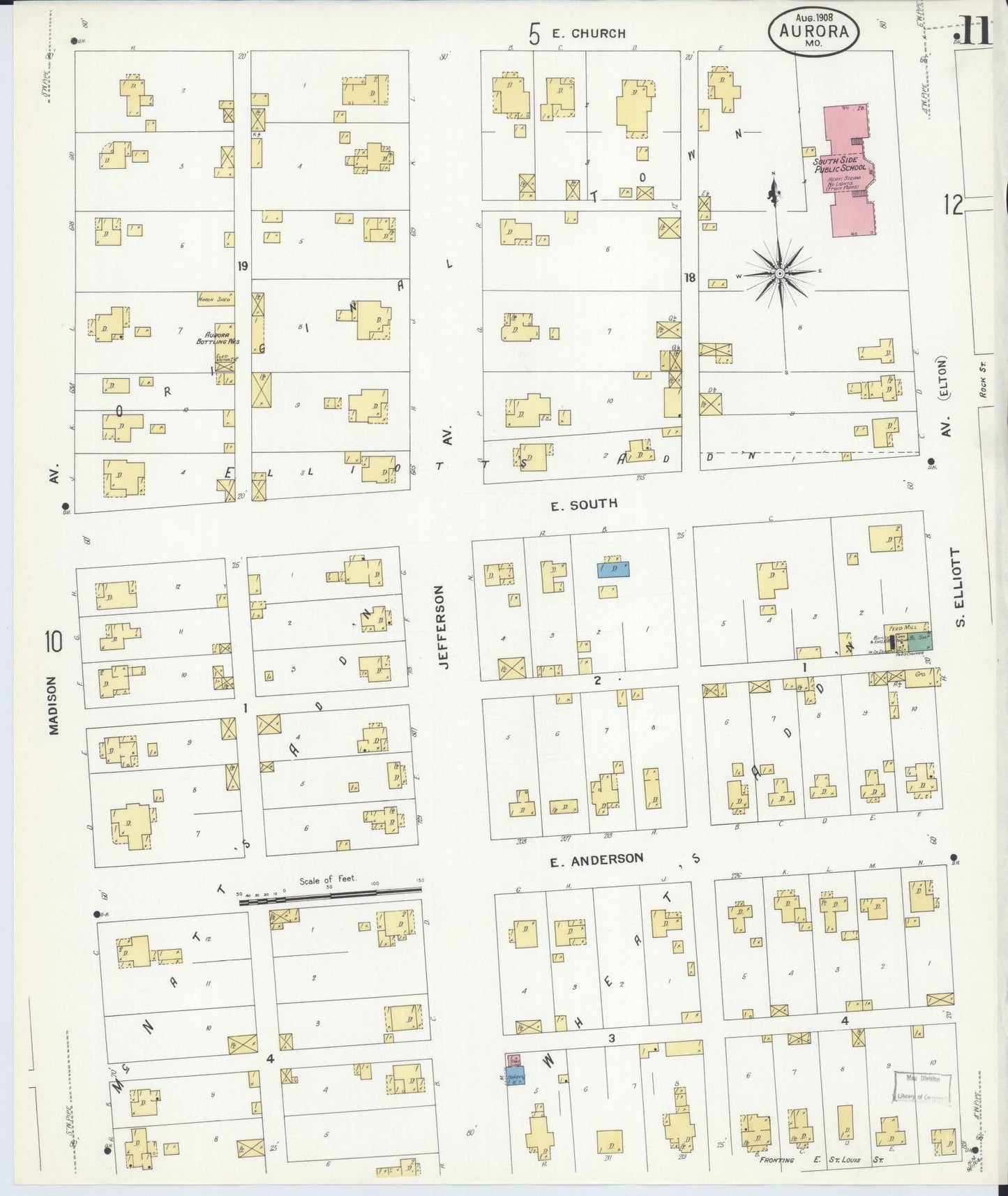 Sanborn Fire Insurance Map from Aurora, Lawrence County, Missouri (1908), Sheet #0011 - Historic Sanborn Fire Insurance Map Print, vintage old map wall art, antique decor, genealogy gift, Missouri Missouri map