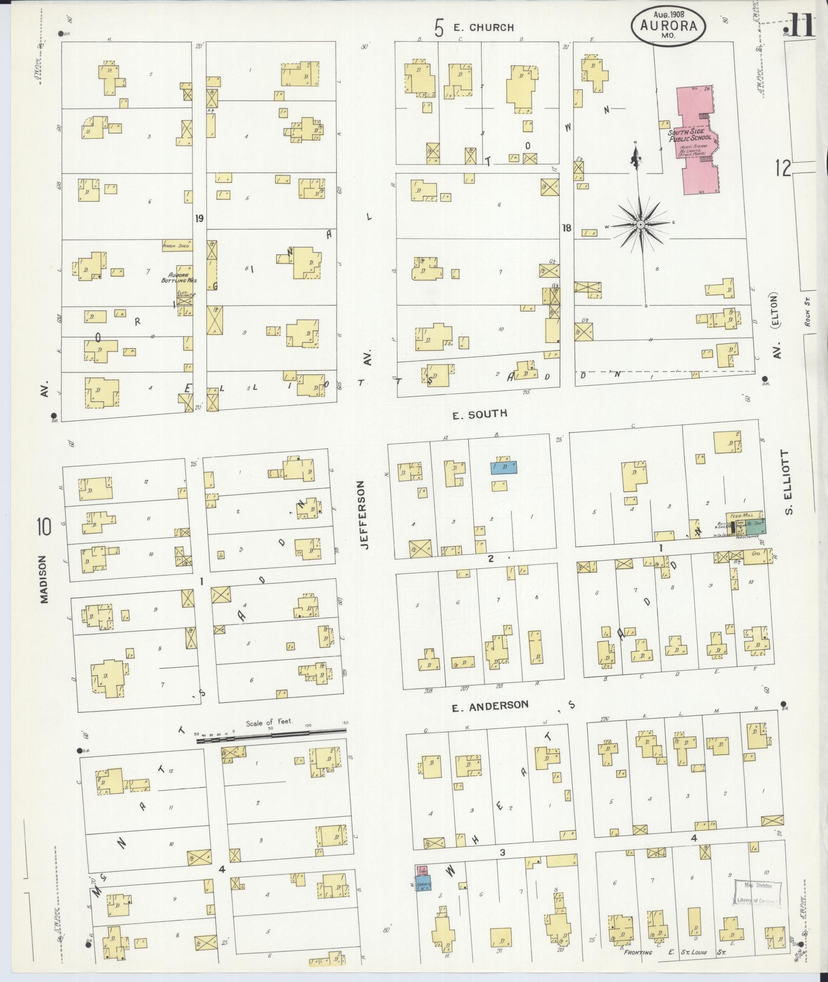 Sanborn Fire Insurance Map from Aurora, Lawrence County, Missouri (1908), Sheet #0011 - Historic Sanborn Fire Insurance Map Print, vintage old map wall art, antique decor, genealogy gift, Missouri Missouri map