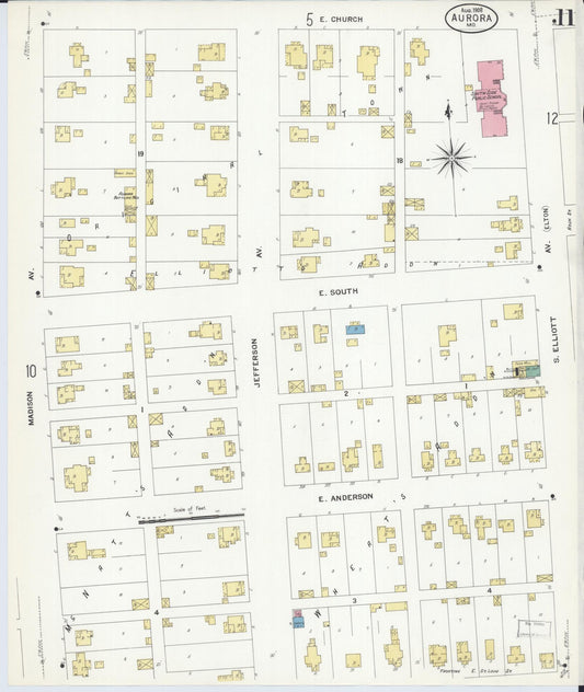Sanborn Fire Insurance Map from Aurora, Lawrence County, Missouri (1908), Sheet #0011 - Historic Sanborn Fire Insurance Map Print, vintage old map wall art, antique decor, genealogy gift, Missouri Missouri map