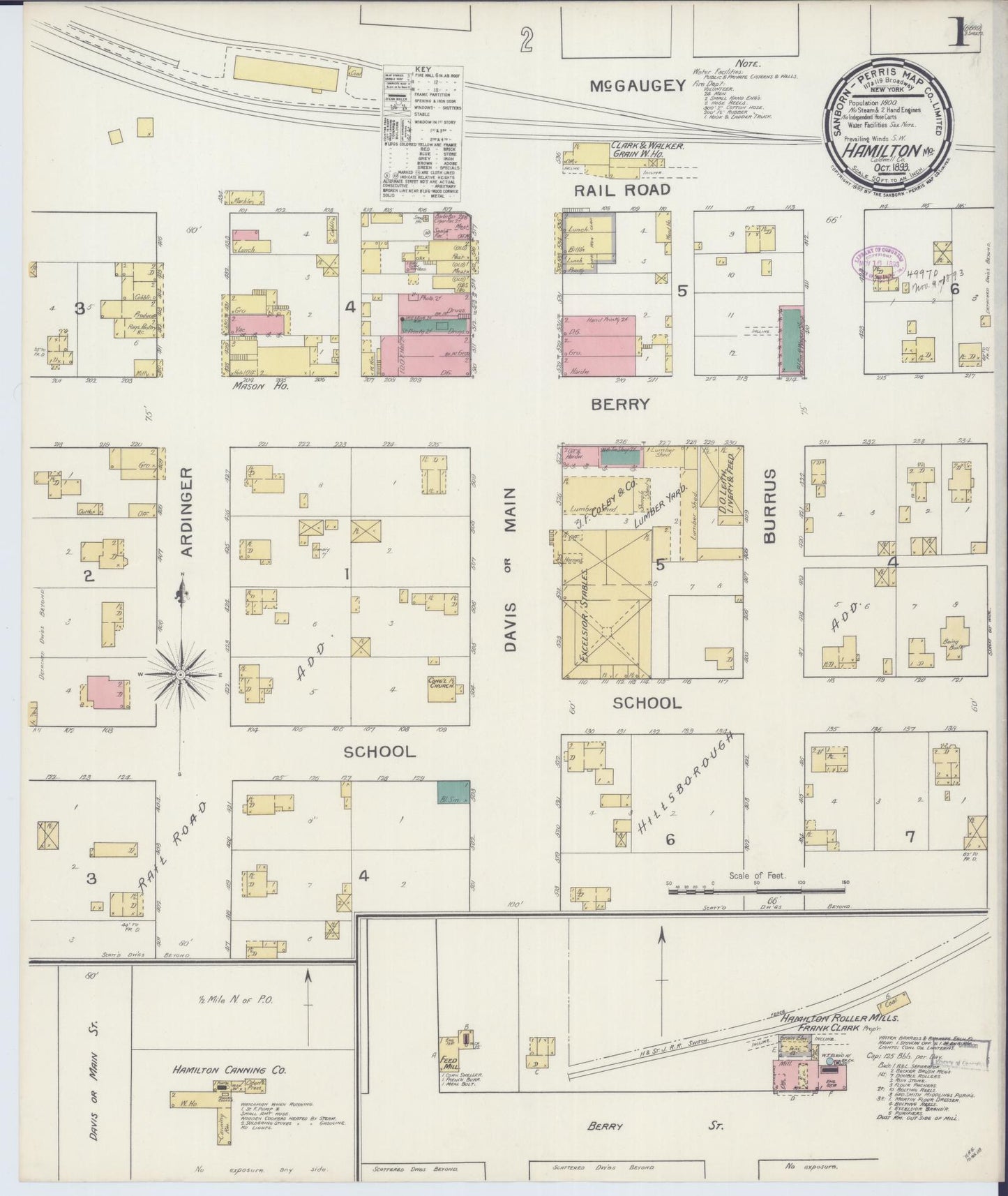 Sanborn Fire Insurance Map from Hamilton, Caldwell County, Missouri (1893), Sheet #0001 - Complete Map Set gallery image, historic Sanborn map, vintage wall art, Missouri Missouri