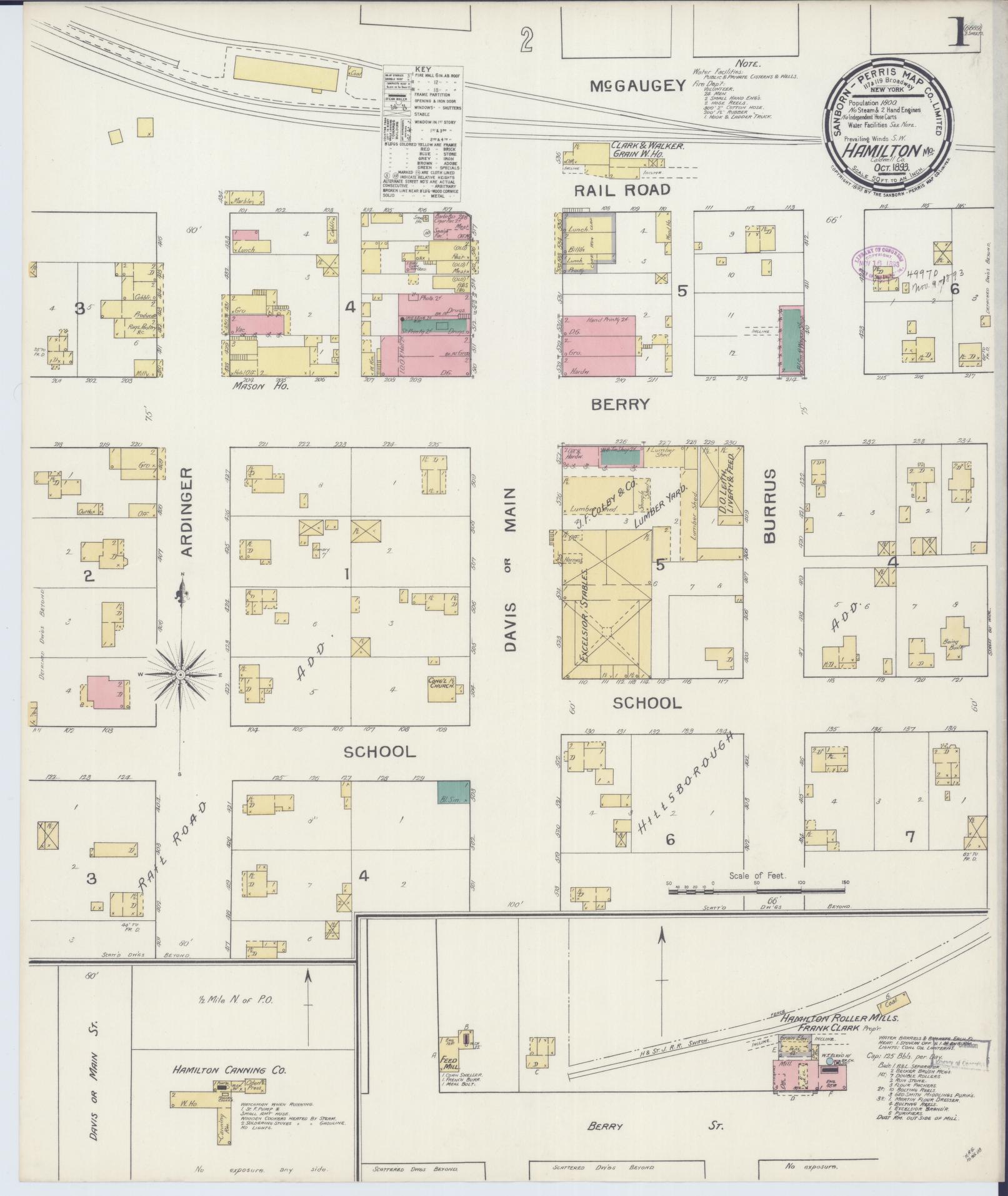 Sanborn Fire Insurance Map from Hamilton, Caldwell County, Missouri (1893), Sheet #0001 - Complete Map Set gallery image, historic Sanborn map, vintage wall art, Missouri Missouri
