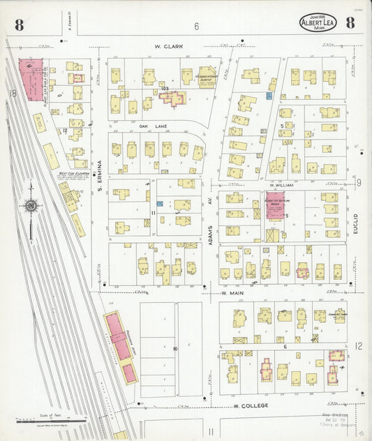 Sanborn Fire Insurance Map from Albert Lea, Freeborn County, Minnesota (1926), Sheet #0008 - Historic Sanborn Fire Insurance Map Print, vintage old map wall art, antique decor, genealogy gift, Minnesota Minnesota map