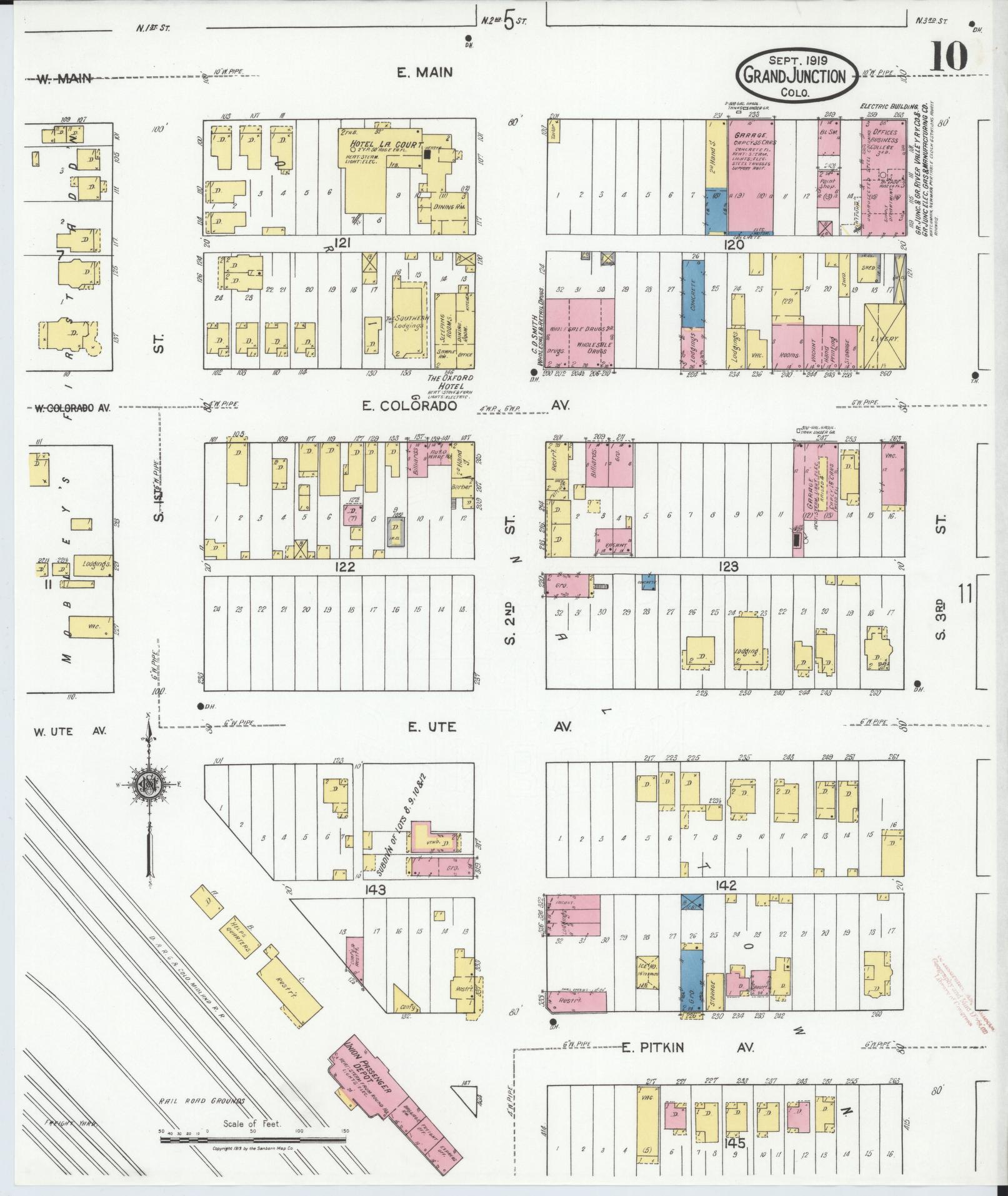 Sanborn Fire Insurance Map from Grand Junction, Mesa County, Colorado (1919), Sheet #0010 - Historic Sanborn Fire Insurance Map Print, vintage old map wall art, antique decor, genealogy gift, Colorado Colorado map