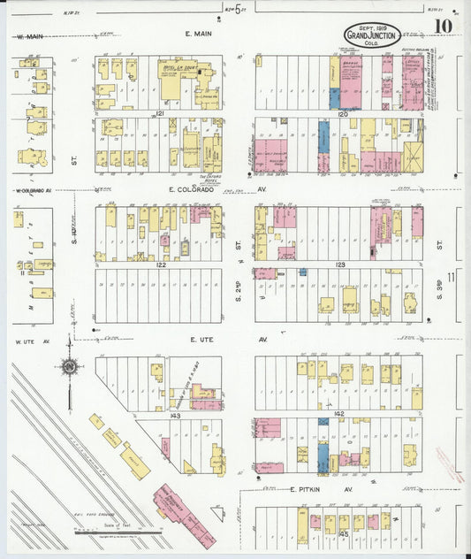 Sanborn Fire Insurance Map from Grand Junction, Mesa County, Colorado (1919), Sheet #0010 - Historic Sanborn Fire Insurance Map Print, vintage old map wall art, antique decor, genealogy gift, Colorado Colorado map