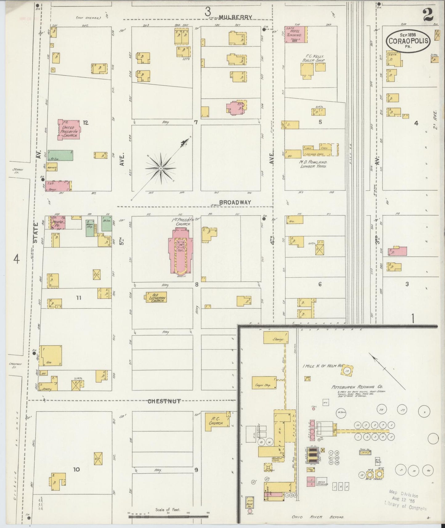 Sanborn Fire Insurance Map from Coraopolis, Allegheny County, Pennsylvania (1898), Sheet #0002 - Historic Sanborn Fire Insurance Map Print, vintage old map wall art, antique decor, genealogy gift, Pennsylvania Pennsylvania map