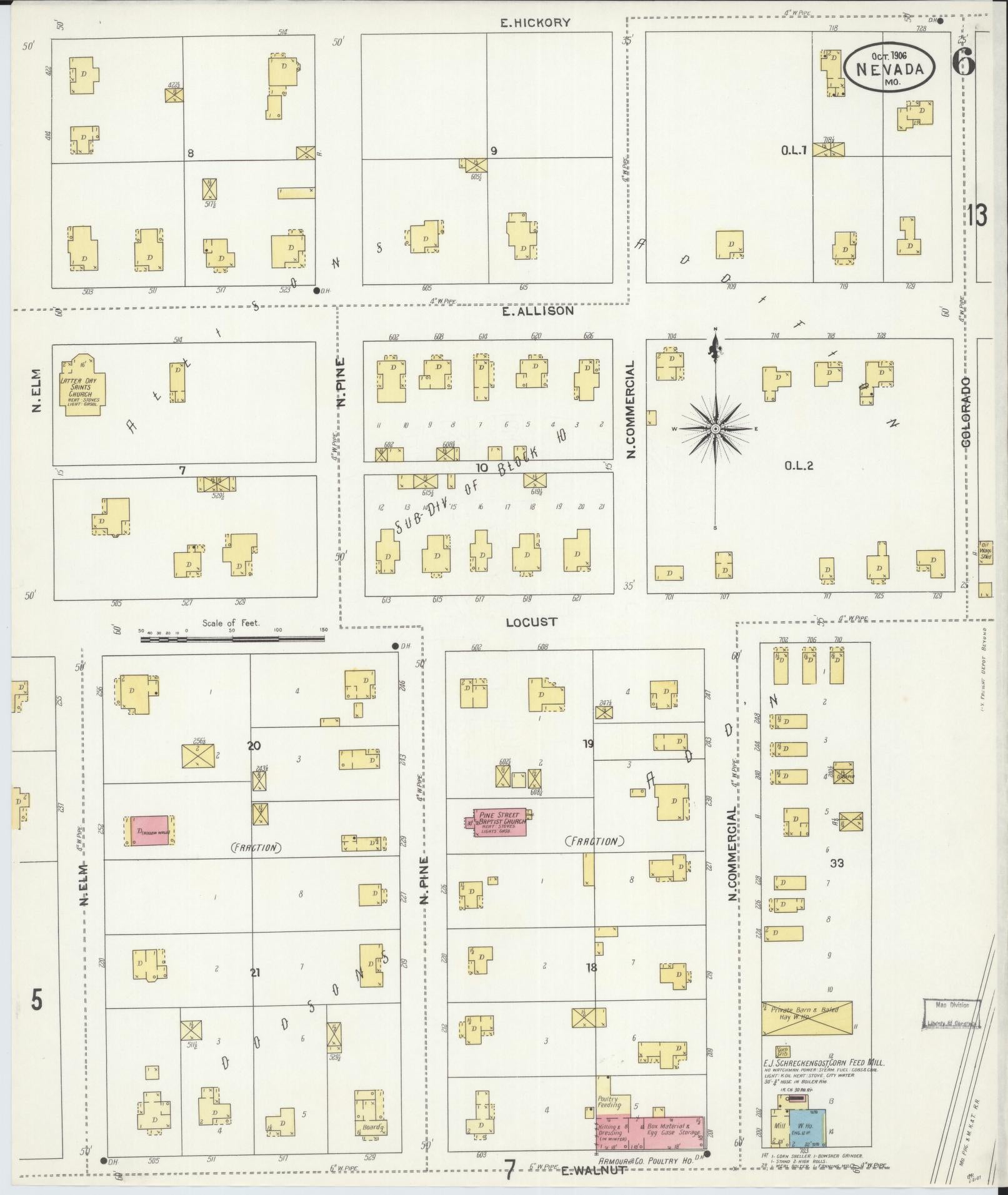 Sanborn Fire Insurance Map from Nevada, Vernon County, Missouri (1906), Sheet #0006 - Historic Sanborn Fire Insurance Map Print, vintage old map wall art, antique decor, genealogy gift, Missouri Missouri map