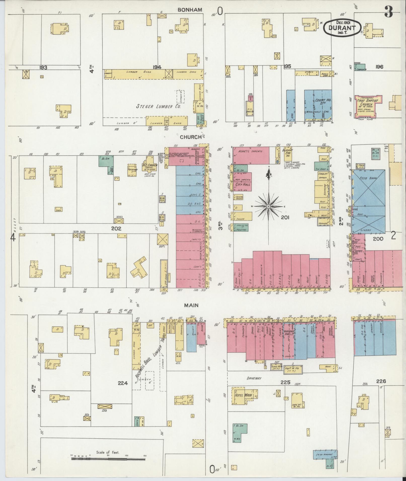 Sanborn Fire Insurance Map from Durant, Bryan County, Oklahoma (1901), Sheet #0003 - Complete Map Set gallery image, historic Sanborn map, vintage wall art, Oklahoma Oklahoma