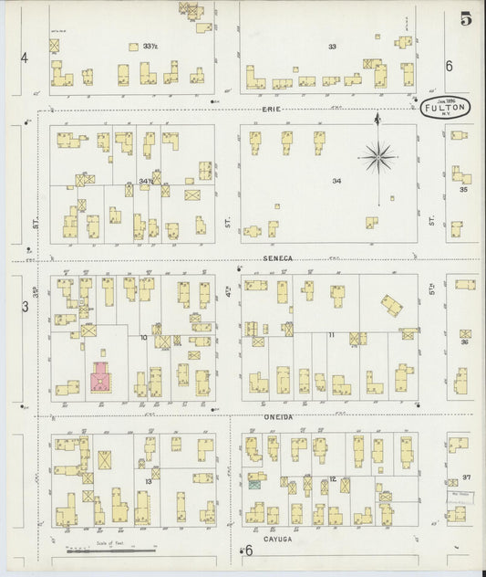 Sanborn Fire Insurance Map from Fulton, Oswego County, New York (1896), Sheet #0005 - Historic Sanborn Fire Insurance Map Print, vintage old map wall art, antique decor, genealogy gift, New York New York map