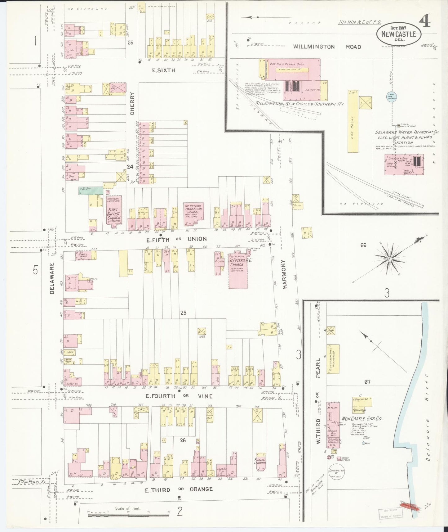 Sanborn Fire Insurance Map from New Castle, New Castle County, Delaware (1907), Sheet #0004 - Complete Map Set gallery image, historic Sanborn map, vintage wall art, Delaware Delaware