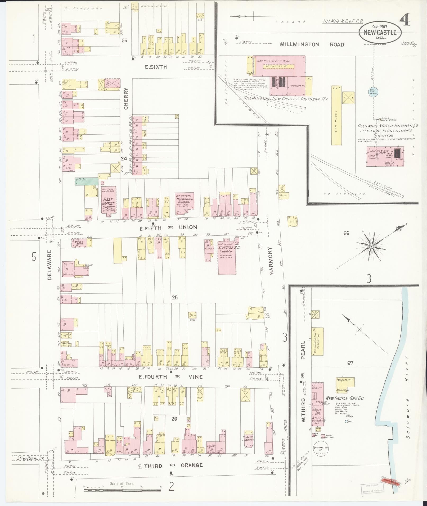 Sanborn Fire Insurance Map from New Castle, New Castle County, Delaware (1907), Sheet #0004 - Complete Map Set gallery image, historic Sanborn map, vintage wall art, Delaware Delaware