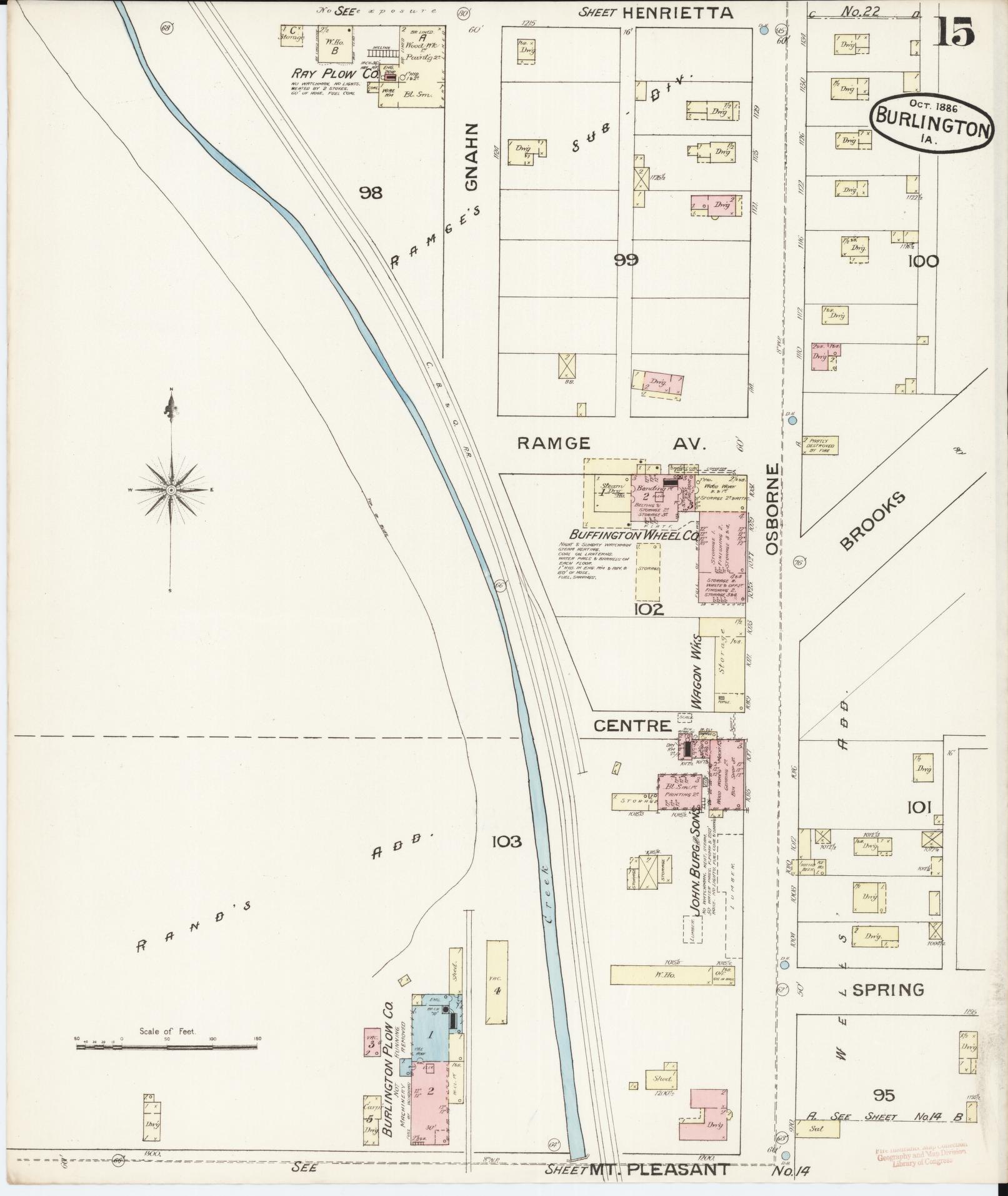 Sanborn Fire Insurance Map from Burlington, Des Moines County, Iowa (1888), Sheet #0015 - Historic Sanborn Fire Insurance Map Print, vintage old map wall art