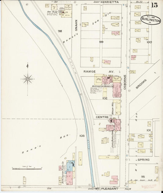 Sanborn Fire Insurance Map from Burlington, Des Moines County, Iowa (1888), Sheet #0015 - Historic Sanborn Fire Insurance Map Print, vintage old map wall art