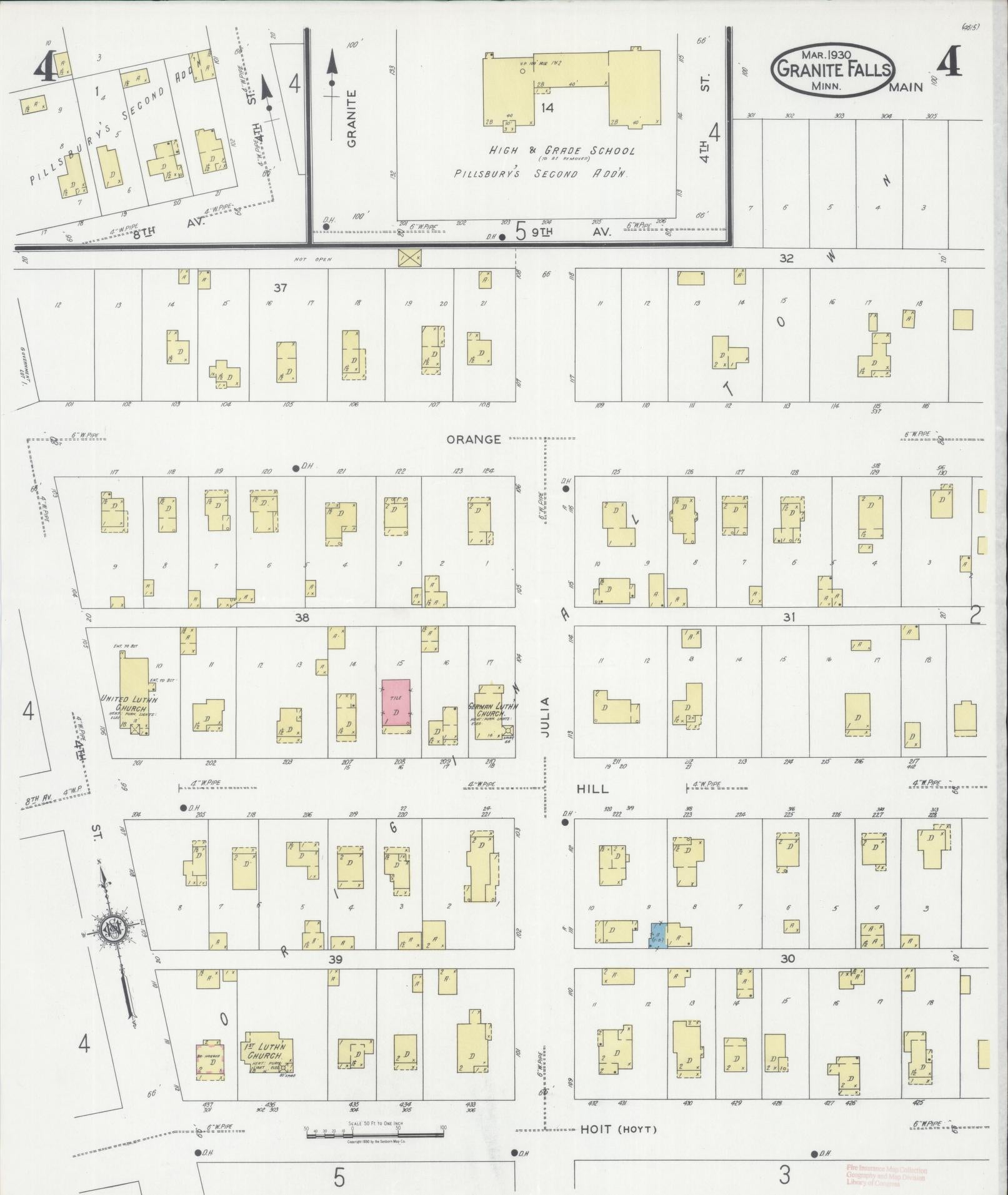 Sanborn Fire Insurance Map from Granite Falls, Yellow Medicine And Chippewa Counties, Minnesota (1930), Sheet #0004 - Complete Map Set gallery image, historic Sanborn map, vintage wall art, Minnesota Minnesota