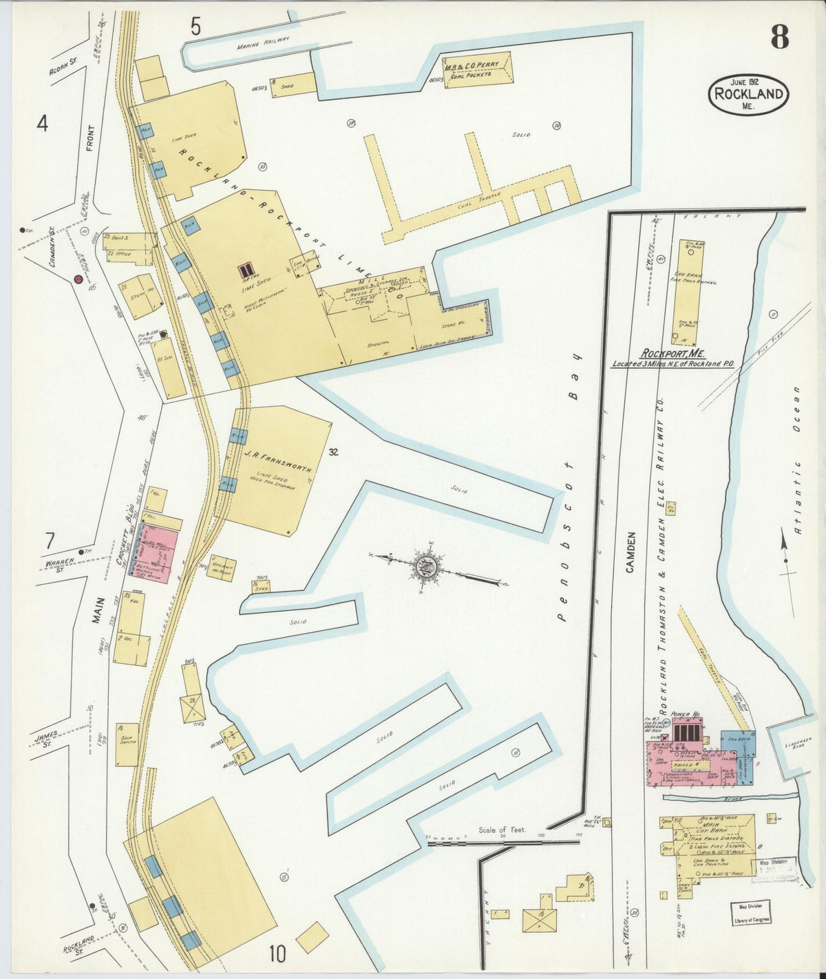 Sanborn Fire Insurance Map from Rockland, Knox County, Maine (1912), Sheet #0008 - Complete Map Set gallery image, historic Sanborn map, vintage wall art, Maine Maine