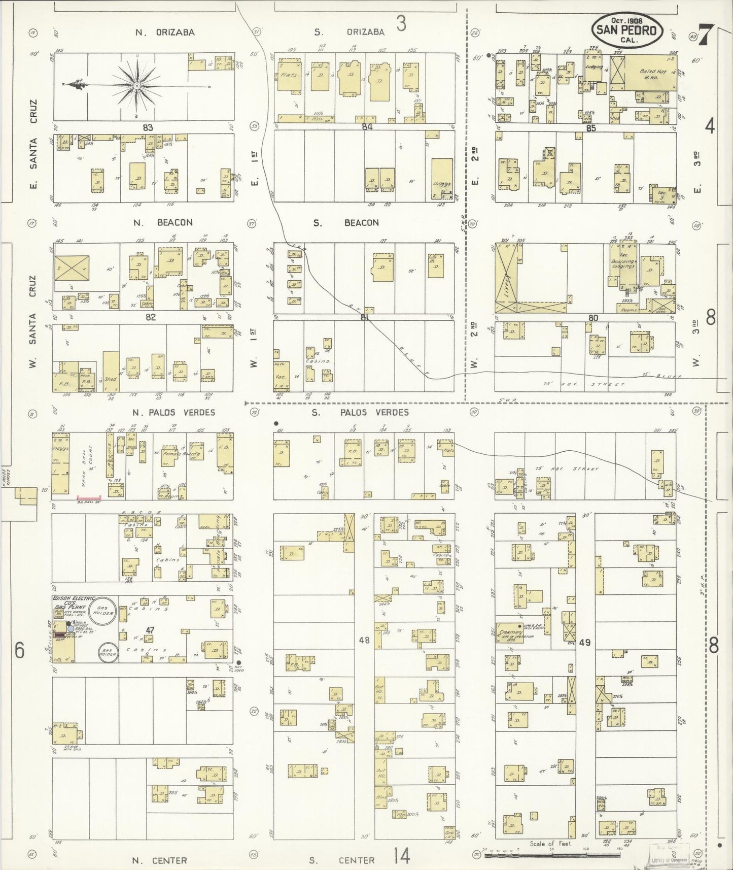 Sanborn Fire Insurance Map from San Pedro, Los Angeles County, California (1908), Sheet #0007 - Complete Map Set gallery image, historic Sanborn map, vintage wall art, California California