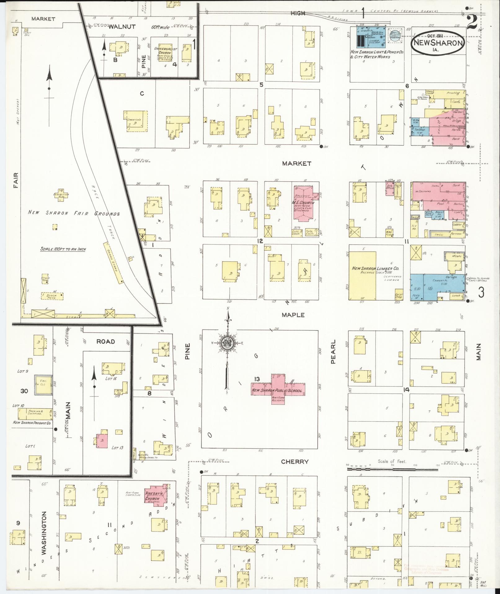 Sanborn Fire Insurance Map from New Sharon, Mahaska County, Iowa (1911), Sheet #0002 - Historic Sanborn Fire Insurance Map Print