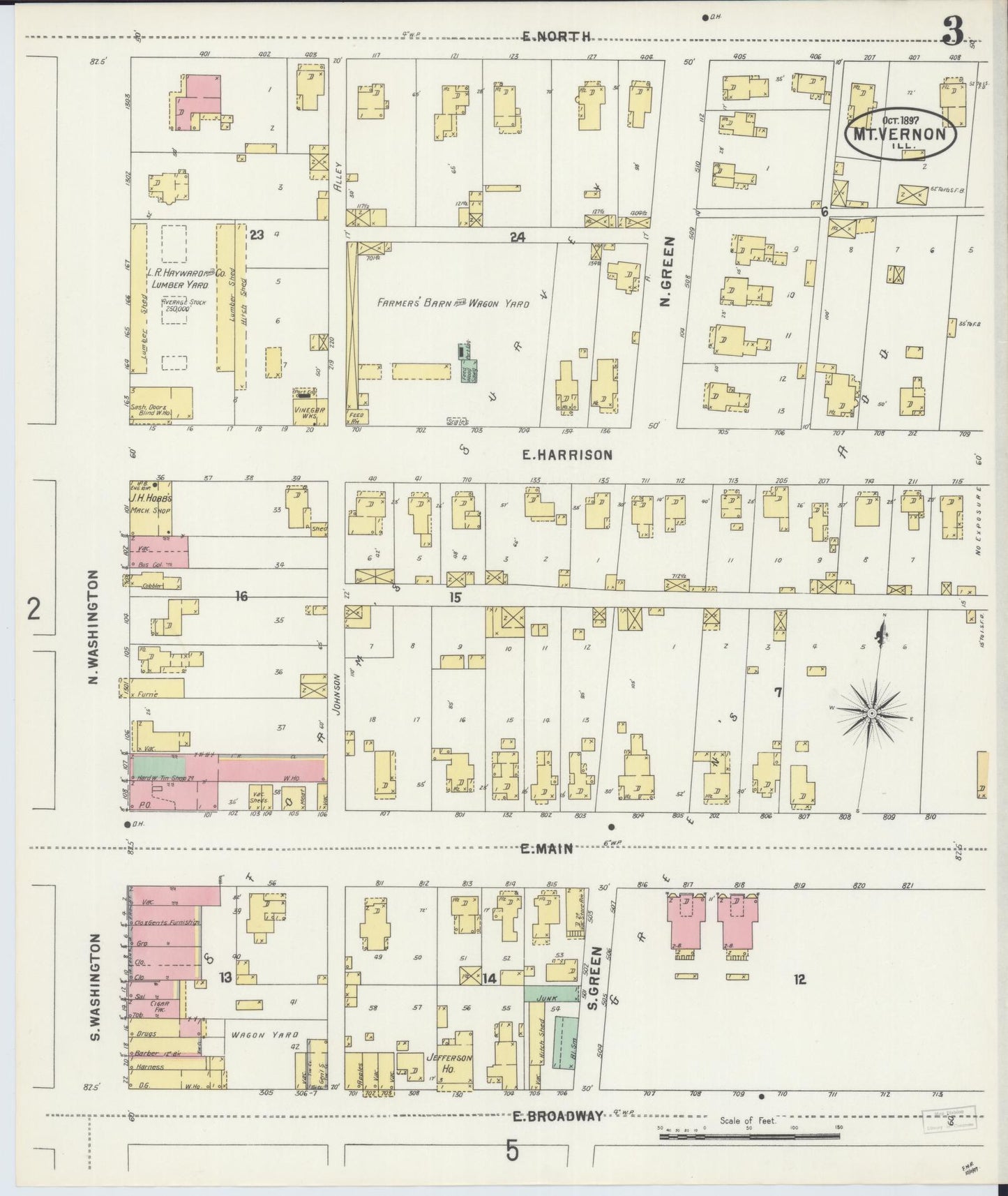 Sanborn Fire Insurance Map from Mount Vernon, Jefferson County, Illinois (1897), Sheet #0003 - Complete Map Set gallery image, historic Sanborn map, vintage wall art, Illinois Illinois