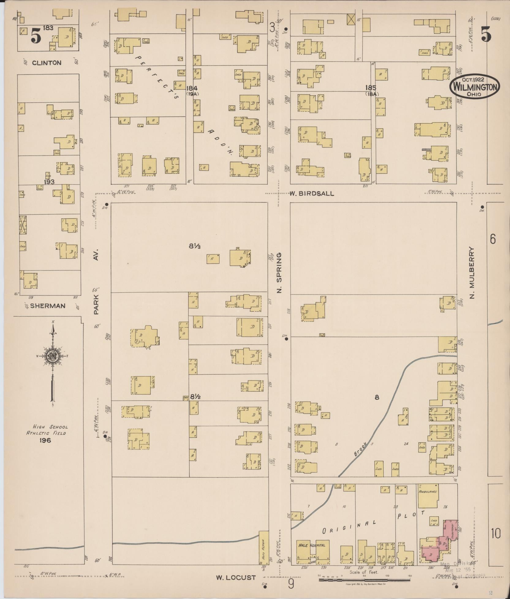 Sanborn Fire Insurance Map from Wilmington, Clinton County, Ohio (1922), Sheet #0005 - Historic Sanborn Fire Insurance Map Print, vintage old map wall art, antique decor, genealogy gift, Ohio Ohio map