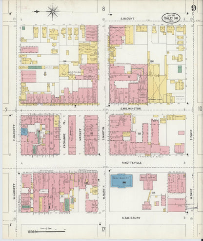 Sanborn Fire Insurance Map from Raleigh, Wake County, North Carolina (1903), Sheet #0009 - Historic Sanborn Fire Insurance Map Print, vintage old map wall art, antique decor, genealogy gift, North Carolina North Carolina map