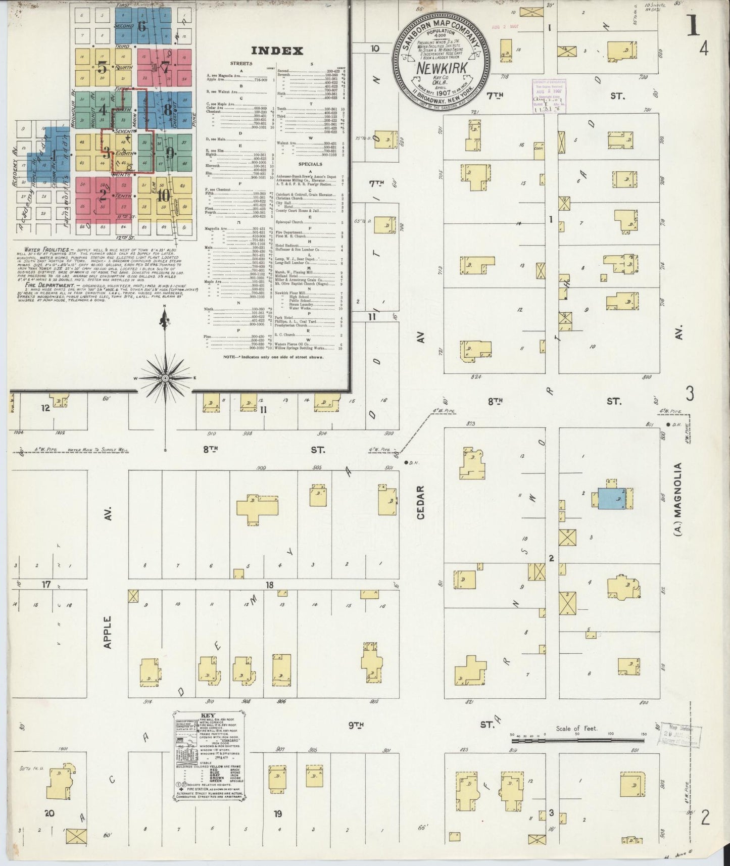 Sanborn Fire Insurance Map from Newkirk, Kay County, Oklahoma (1907), Sheet #0001 - Complete Map Set gallery image, historic Sanborn map, vintage wall art, Oklahoma Oklahoma