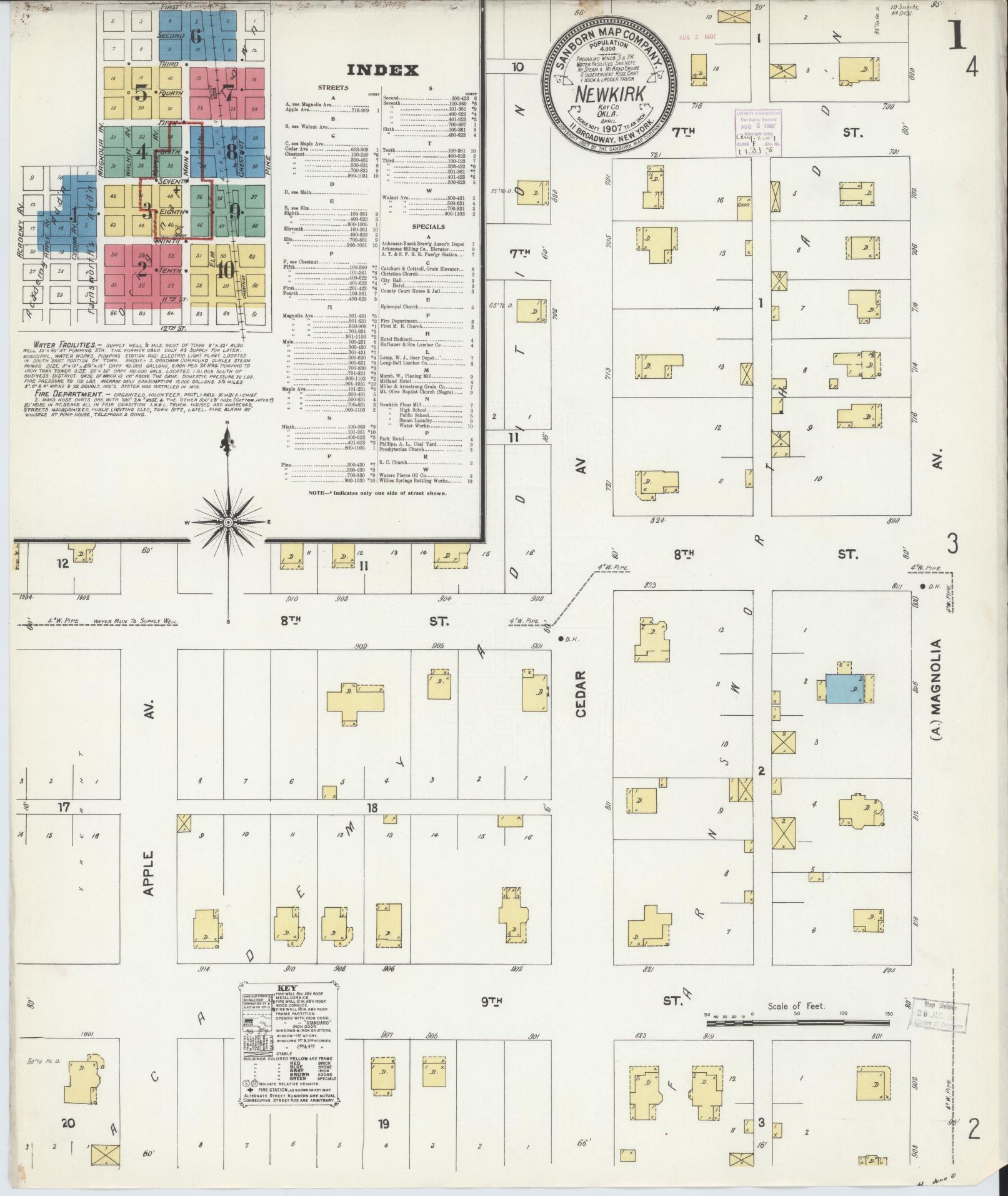 Sanborn Fire Insurance Map from Newkirk, Kay County, Oklahoma (1907), Sheet #0001 - Complete Map Set gallery image, historic Sanborn map, vintage wall art, Oklahoma Oklahoma