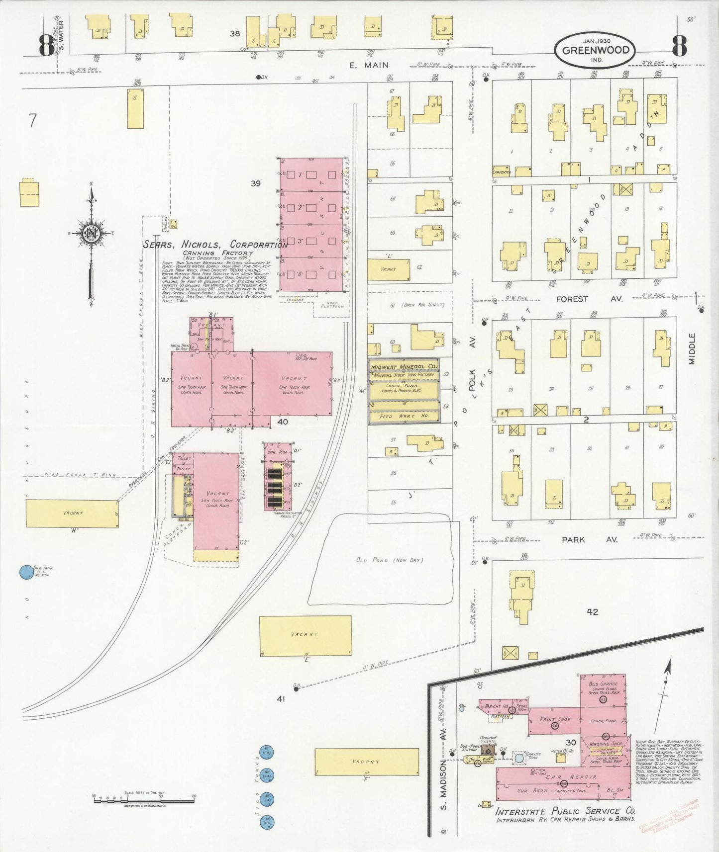 Sanborn Fire Insurance Map from Greenwood, Johnson County, Indiana (1930), Sheet #0008 - Complete Map Set gallery image, historic Sanborn map, vintage wall art, Indiana Indiana