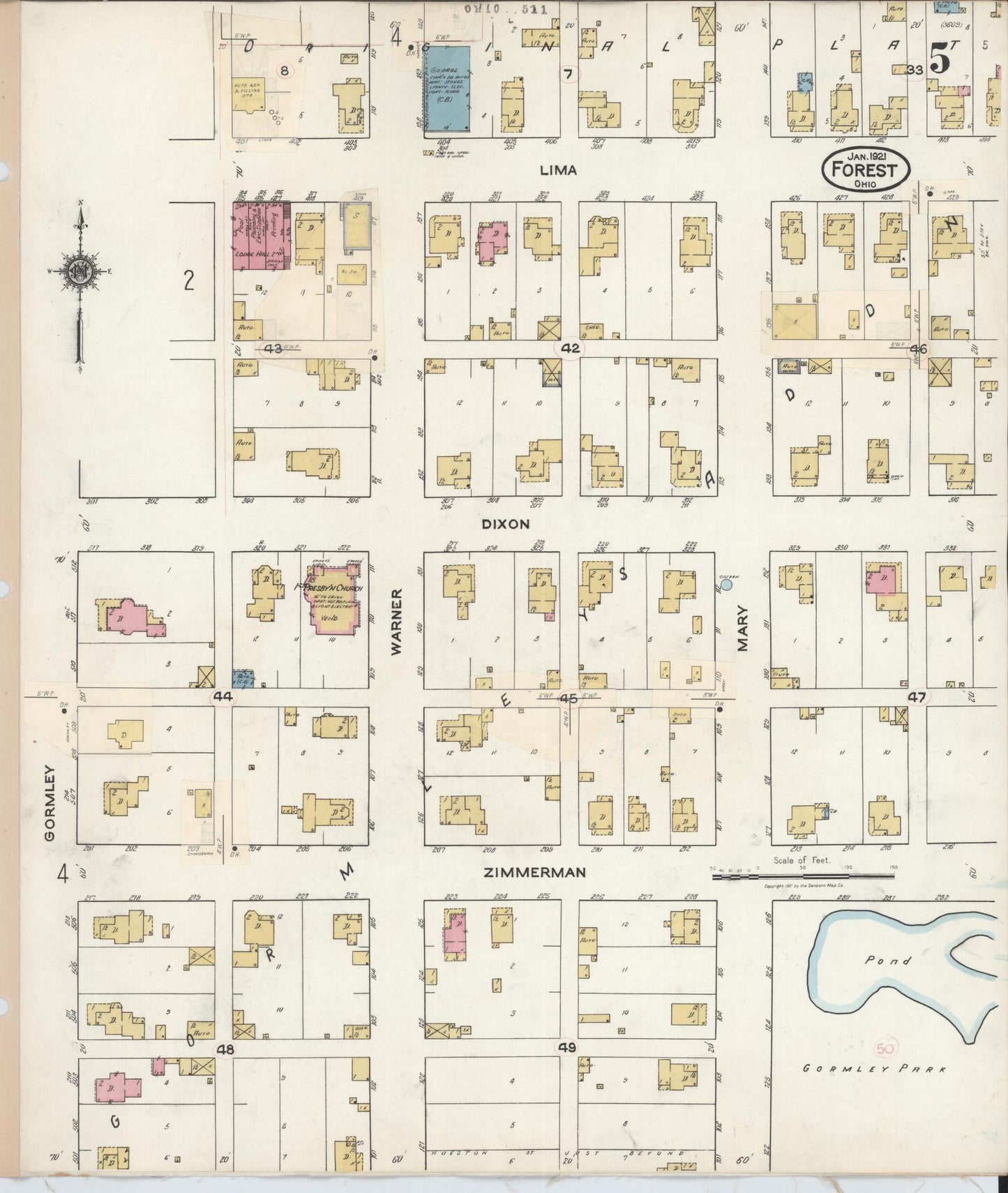 Sanborn Fire Insurance Map from Forest, Hardin County, Ohio (1932), Sheet #0005 - Historic Sanborn Fire Insurance Map Print, vintage old map wall art, antique decor, genealogy gift, Ohio Ohio map