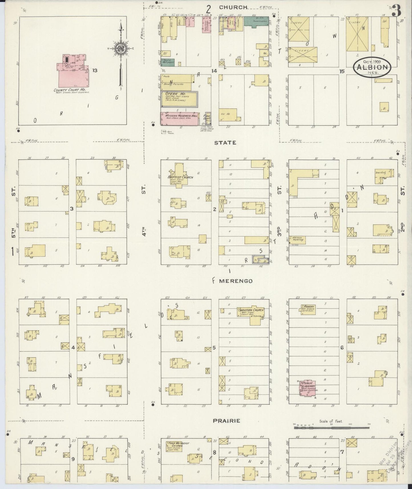 Sanborn Fire Insurance Map from Albion, Boone County, Nebraska (1909), Sheet #0003 - Complete Map Set gallery image, historic Sanborn map, vintage wall art, Nebraska Nebraska
