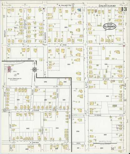 Sanborn Fire Insurance Map from Florence, Florence County, South Carolina (1918), Sheet #0013 - Complete Map Set gallery image, historic Sanborn map, vintage wall art, South Carolina South Carolina