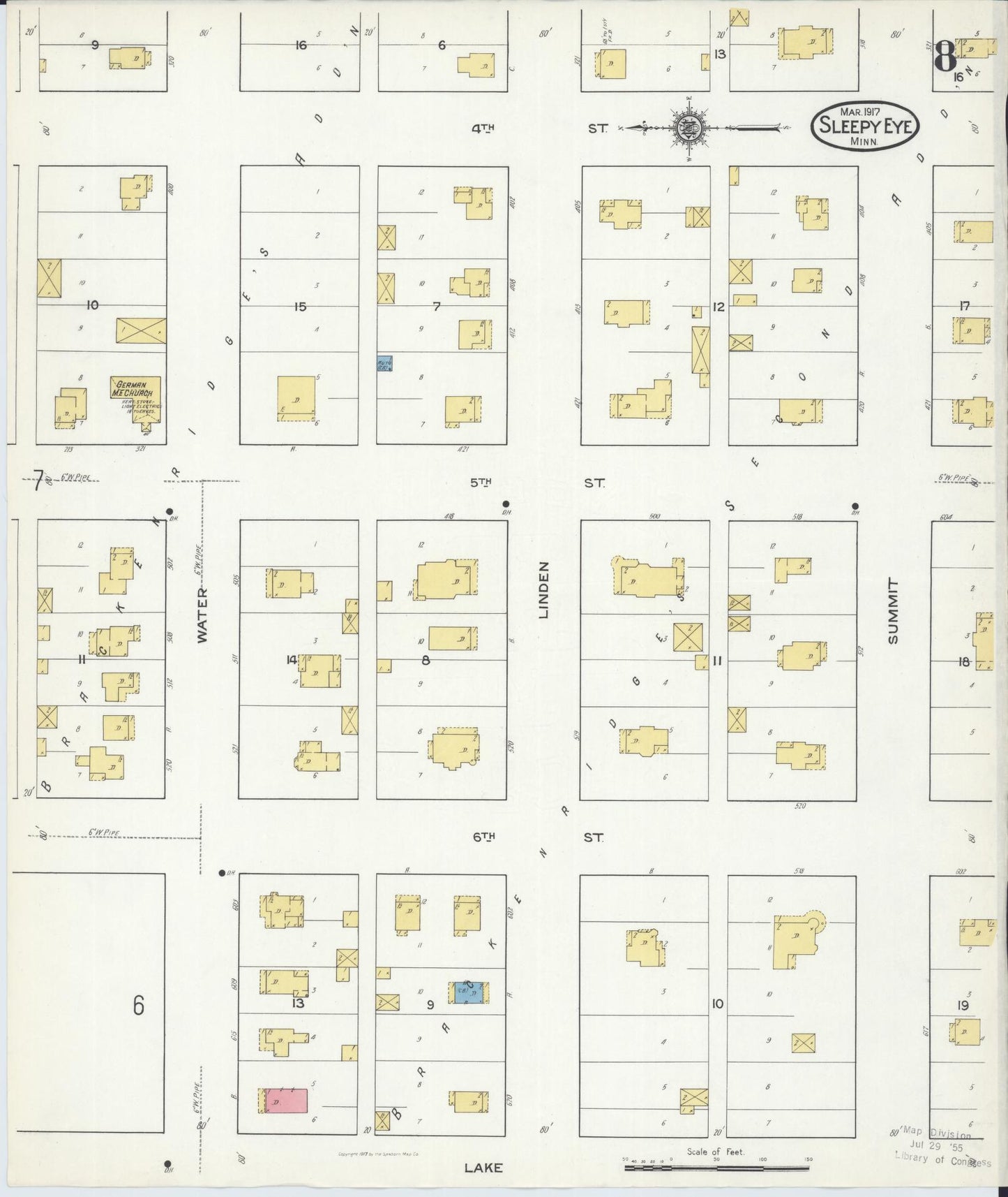 Sanborn Fire Insurance Map from Sleepy Eye, Brown County, Minnesota (1917), Sheet #0008 - Complete Map Set gallery image, historic Sanborn map, vintage wall art, Minnesota Minnesota