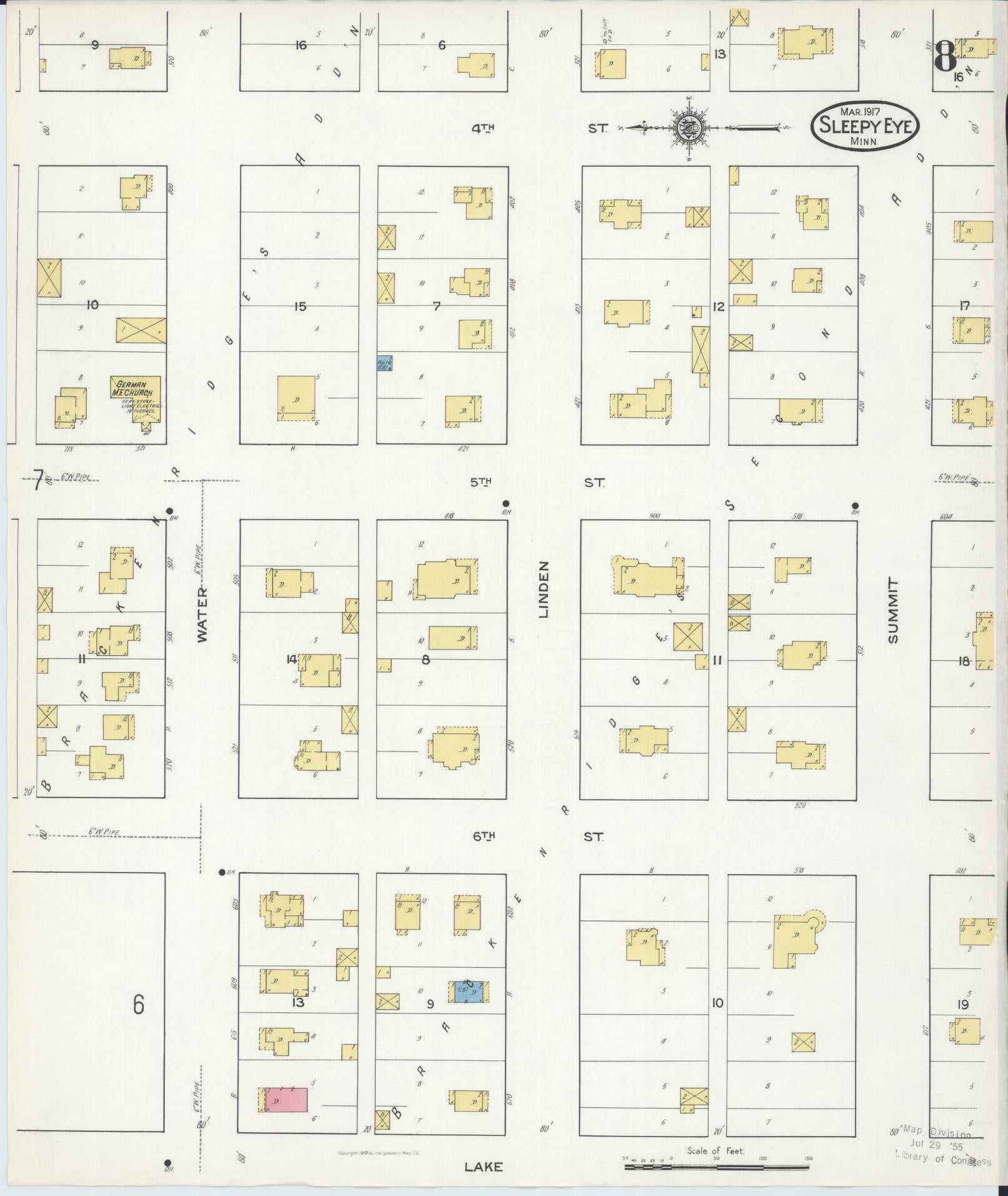 Sanborn Fire Insurance Map from Sleepy Eye, Brown County, Minnesota (1917), Sheet #0008 - Complete Map Set gallery image, historic Sanborn map, vintage wall art, Minnesota Minnesota