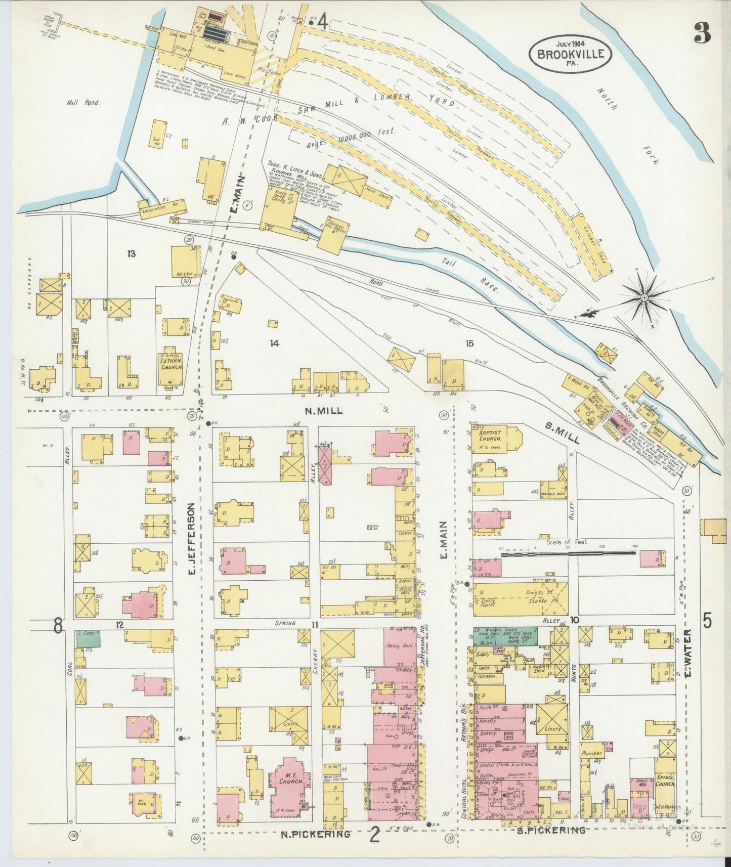 Sanborn Fire Insurance Map from Brookville, Jefferson County, Pennsylvania (1904), Sheet #0003 - Historic Sanborn Fire Insurance Map Print, vintage old map wall art, antique decor, genealogy gift, Pennsylvania Pennsylvania map