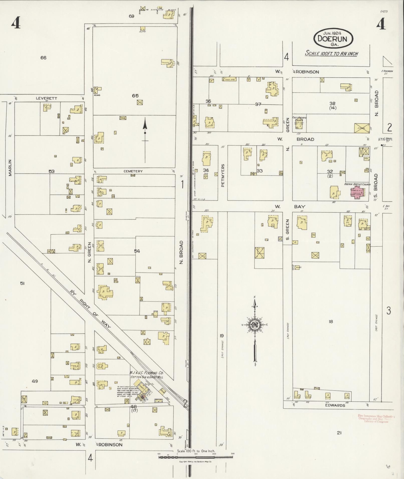 Sanborn Fire Insurance Map from Doerun, Colquitt County, Georgia (1924), Sheet #0004 - Complete Map Set gallery image, historic Sanborn map, vintage wall art, Georgia Georgia