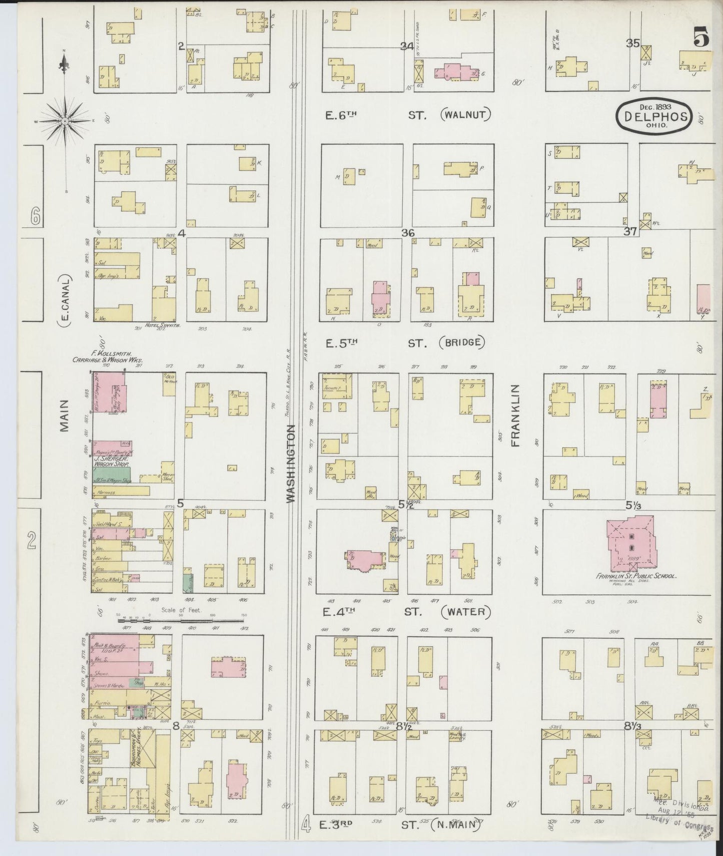 Sanborn Fire Insurance Map from Delphos, Van Wert And Allen Counties, Ohio (1892), Sheet #0005 - Historic Sanborn Fire Insurance Map Print, vintage old map wall art, antique decor, genealogy gift, Ohio Ohio map