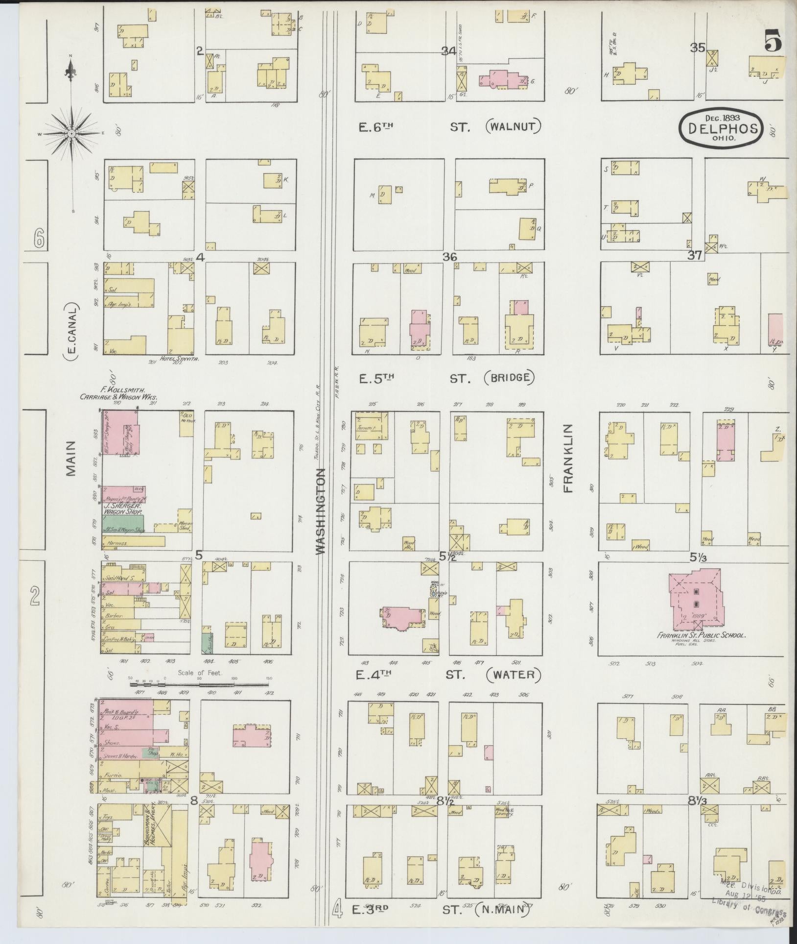 Sanborn Fire Insurance Map from Delphos, Van Wert And Allen Counties, Ohio (1892), Sheet #0005 - Historic Sanborn Fire Insurance Map Print, vintage old map wall art, antique decor, genealogy gift, Ohio Ohio map
