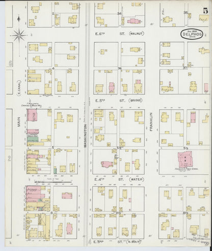 Sanborn Fire Insurance Map from Delphos, Van Wert And Allen Counties, Ohio (1892), Sheet #0005 - Historic Sanborn Fire Insurance Map Print, vintage old map wall art, antique decor, genealogy gift, Ohio Ohio map