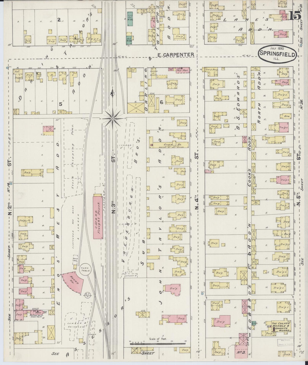 Sanborn Fire Insurance Map from Springfield, Sangamon County, Illinois (1890), Sheet #0015 - Complete Map Set gallery image, historic Sanborn map, vintage wall art, Illinois Illinois