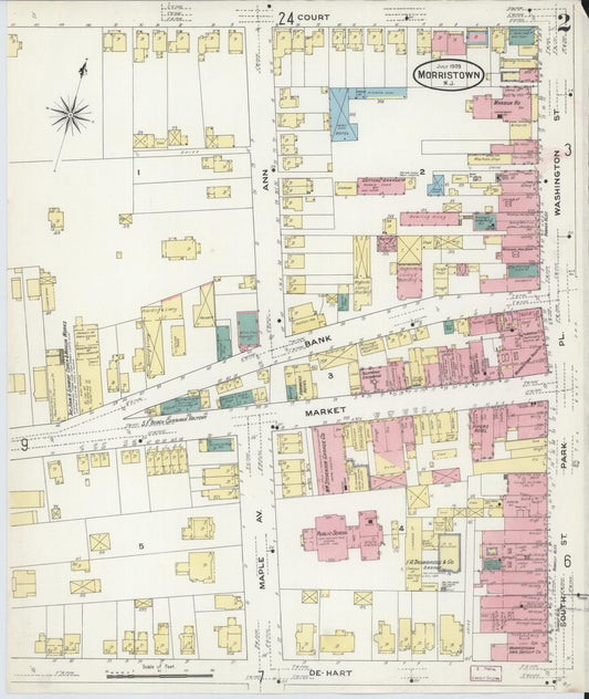 Sanborn Fire Insurance Map from Morristown, Morris County, New Jersey (1909), Sheet #0002 - Historic Sanborn Fire Insurance Map Print, vintage old map wall art, antique decor, genealogy gift, New Jersey New Jersey map