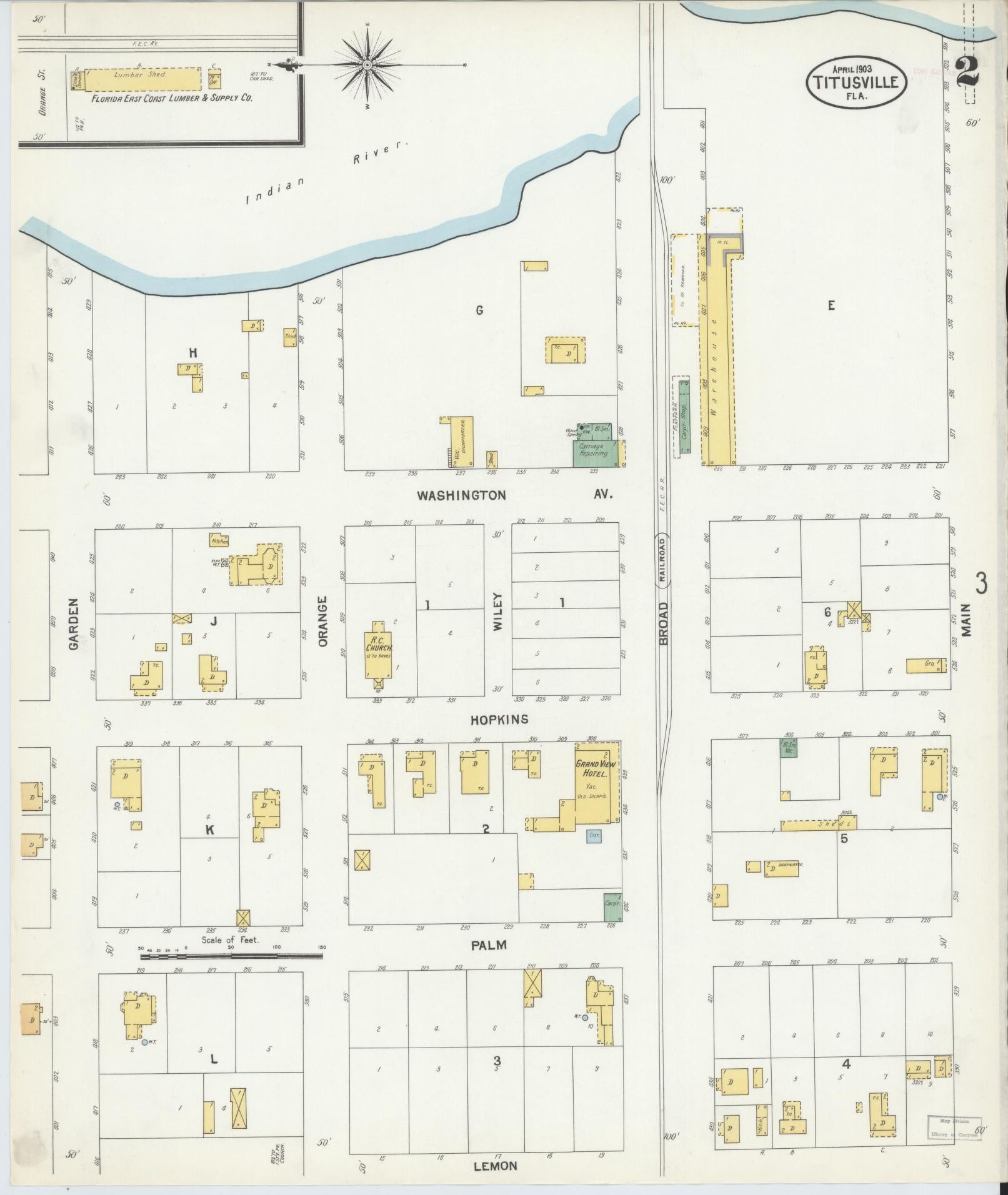 Sanborn Fire Insurance Map from Titusville, Brevard County, Florida (1903), Sheet #0002 - Complete Map Set gallery image, historic Sanborn map, vintage wall art, Florida Florida