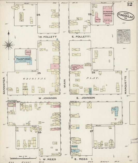 Sanborn Fire Insurance Map from Fond du Lac, Fond du Lac County, Wisconsin (1884), Sheet #0012 - Historic Sanborn Fire Insurance Map Print, vintage old map wall art, antique decor, genealogy gift, Wisconsin Wisconsin map
