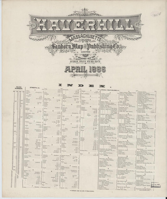 Sanborn Fire Insurance Map from Haverhill, Essex County, Massachusetts (1886), Sheet #0001 - Historic Sanborn Fire Insurance Map Print, vintage old map wall art, antique decor, genealogy gift, Massachusetts Massachusetts map