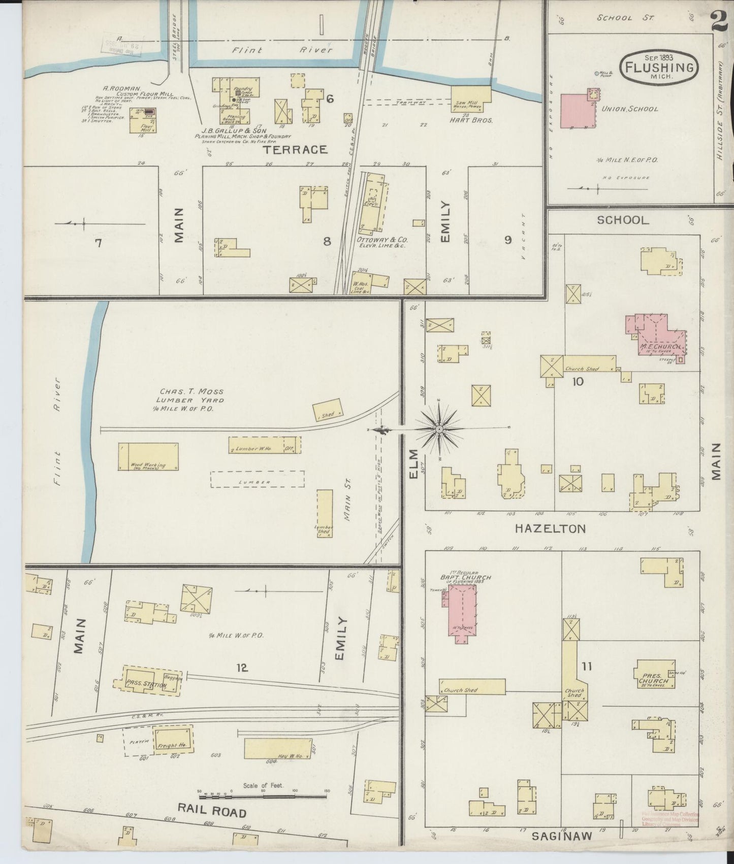 Sanborn Fire Insurance Map from Flushing, Genesee County, Michigan (1893), Sheet #0002 - Complete Map Set gallery image, historic Sanborn map, vintage wall art, Michigan Michigan