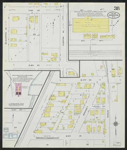 Sanborn Fire Insurance Map from Anniston, Calhoun County, Alabama (1910), Sheet #0038 - Complete Map Set gallery image, historic Sanborn map, vintage wall art, Alabama Alabama